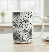 Set of Big Mugs, Floral Cup Set, Large 15 oz Matching Cups