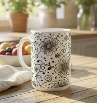 Set of Big Mugs, Floral Cup Set, Large 15 oz Matching Cups