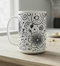 Set of Big Mugs, Floral Cup Set, Large 15 oz Matching Cups