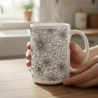 Set of Big Mugs, Floral Cup Set, Large 15 oz Matching Cups