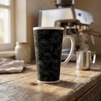 Black Roses, Latte 17oz Ceramic Mug - Coffee or Tea Cup, Extra Tall