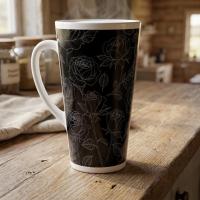 Black Roses, Latte 17oz Ceramic Mug - Coffee or Tea Cup, Extra Tall