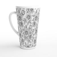 Roses, Latte 17oz Ceramic Mug - Coffee or Tea Cup, Extra Tall