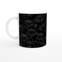 Roses, Dark Floral Large and Small Cups, 11oz and 15oz Ceramic Mug Set