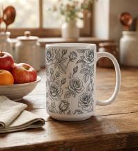 Set of Big Mugs, Floral Cup Set, Large 15 oz Matching Cups