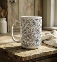 Set of Big Mugs, Floral Cup Set, Large 15 oz Matching Cups