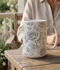 Set of Big Mugs, Floral Cup Set, Large 15 oz Matching Cups