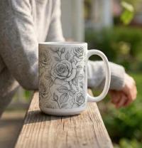 Set of Big Mugs, Floral Cup Set, Large 15 oz Matching Cups