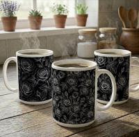 Set of Big Mugs, Floral Cup Set, Large 15 oz Matching Cups