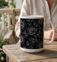 Set of Big Mugs, Floral Cup Set, Large 15 oz Matching Cups