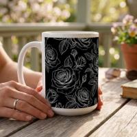 Set of Big Mugs, Floral Cup Set, Large 15 oz Matching Cups