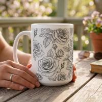 Set of Big Mugs, Floral Cup Set, Large 15 oz Matching Cups