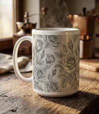 Set of Big Mugs, Floral Cup Set, Large 15 oz Matching Cups