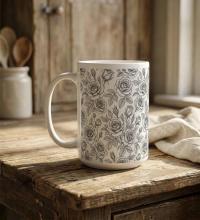 Set of Big Mugs, Floral Cup Set, Large 15 oz Matching Cups