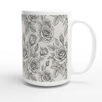 Set of Big Mugs, Floral Cup Set, Large 15 oz Matching Cups