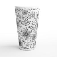 Set of 3 Cups, Floral, 17oz Latte Ceramic Mugs Set - Extra Tall Cup Set