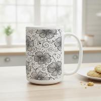 Set of Big Mugs, Floral Cup Set, Large 15 oz Matching Cups