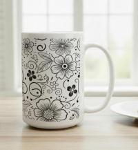 Set of Big Mugs, Floral Cup Set, Large 15 oz Matching Cups