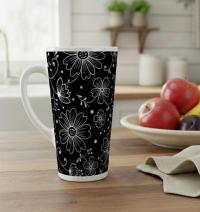 Set of 3 Cups, Floral, 17oz Latte Ceramic Mugs Set - Extra Tall Cup Set