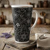 Set of 3 Cups, Floral, 17oz Latte Ceramic Mugs Set - Extra Tall Cup Set