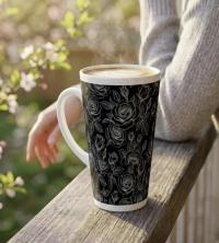 Set of 3 Cups, Floral, 17oz Latte Ceramic Mugs Set - Extra Tall Cup Set