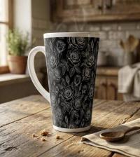 Set of 3 Cups, Floral, 17oz Latte Ceramic Mugs Set - Extra Tall Cup Set
