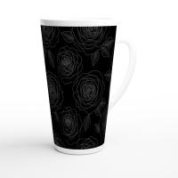 Set of 3 Cups, Floral, 17oz Latte Ceramic Mugs Set - Extra Tall Cup Set