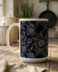 Set of Big Mugs, Floral Cup Set, Large 15 oz Matching Cups