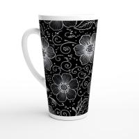 Set of 3 Cups, Floral, 17oz Latte Ceramic Mugs Set - Extra Tall Cup Set