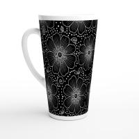 Set of 3 Cups, Floral, 17oz Latte Ceramic Mugs Set - Extra Tall Cup Set