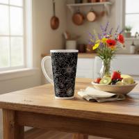 Set of 3 Cups, Floral, 17oz Latte Ceramic Mugs Set - Extra Tall Cup Set