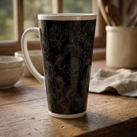 Set of 3 Cups, Floral, 17oz Latte Ceramic Mugs Set - Extra Tall Cup Set