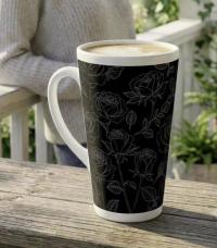 Set of 3 Cups, Floral, 17oz Latte Ceramic Mugs Set - Extra Tall Cup Set