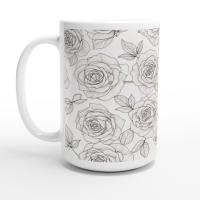 Roses, Floral Cups Set -  Large and Small Ceramic Mugs