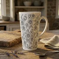 Roses, Latte 17oz Ceramic Mug - Coffee or Tea Cup, Extra Tall