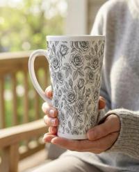 Roses, Latte 17oz Ceramic Mug - Coffee or Tea Cup, Extra Tall