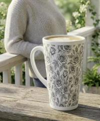 Roses, Latte 17oz Ceramic Mug - Coffee or Tea Cup, Extra Tall