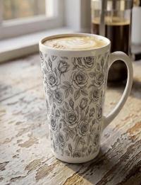Roses, Latte 17oz Ceramic Mug - Coffee or Tea Cup, Extra Tall