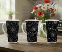 Set of 3 Cups, Floral, 17oz Latte Ceramic Mugs Set - Extra Tall Cup Set