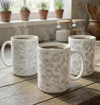 Set of Big Mugs, Floral Cup Set, Large 15 oz Matching Cups