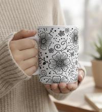 Set of Big Mugs, Floral Cup Set, Large 15 oz Matching Cups