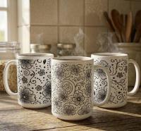 Set of Big Mugs, Floral Cup Set, Large 15 oz Matching Cups