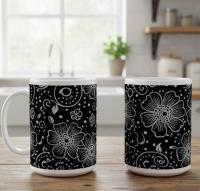 Set of Big Mugs, Floral Cup Set, Large 15 oz Matching Cups
