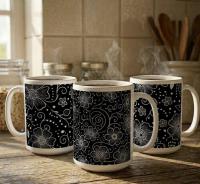 Set of Big Mugs, Floral Cup Set, Large 15 oz Matching Cups