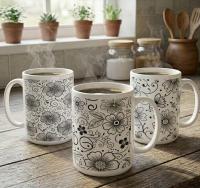 Set of Big Mugs, Floral Cup Set, Large 15 oz Matching Cups