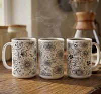 Set of Big Mugs, Floral Cup Set, Large 15 oz Matching Cups
