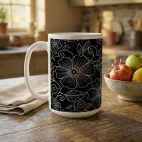 Set of Big Mugs, Floral Cup Set, Large 15 oz Matching Cups