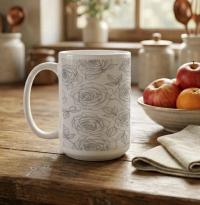 Set of Big Mugs, Floral Cup Set, Large 15 oz Matching Cups