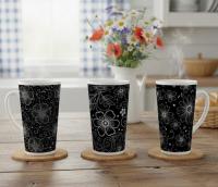 Set of 3 Cups, Floral, 17oz Latte Ceramic Mugs Set - Extra Tall Cup Set