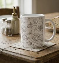 Roses, Floral Cups Set -  Large and Small Ceramic Mugs